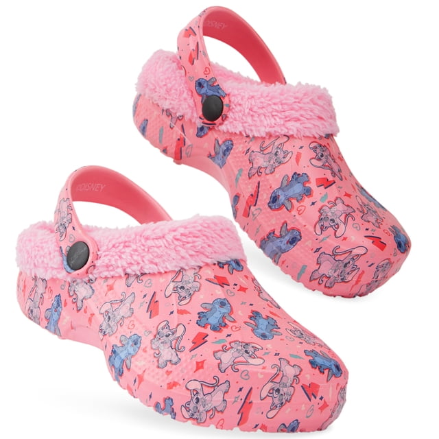 Zuecos Disney Stitch con forro polar para niñas, color rosa Stitch/Angel