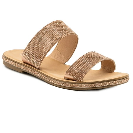 Image of SNJ New Women s Rhiestone Double Strap Extra Cushioned Footbed Sandal