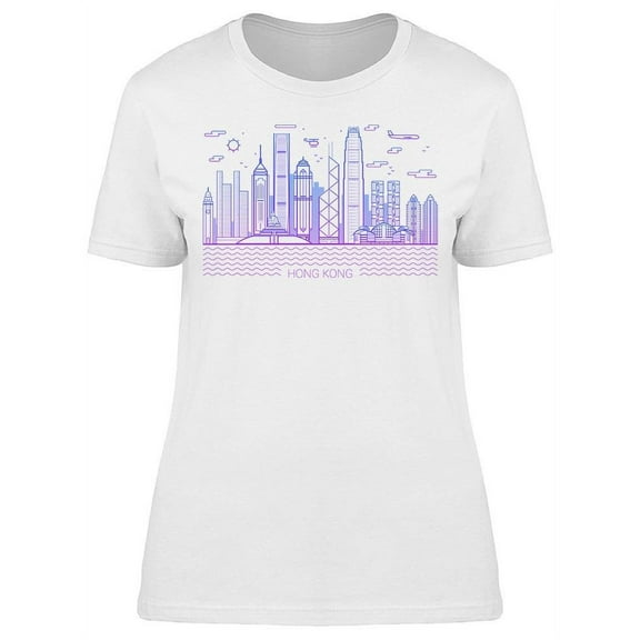 Hong Kong City Line Art T-Shirt Women -Image by Shutterstock, Female 3X-Large