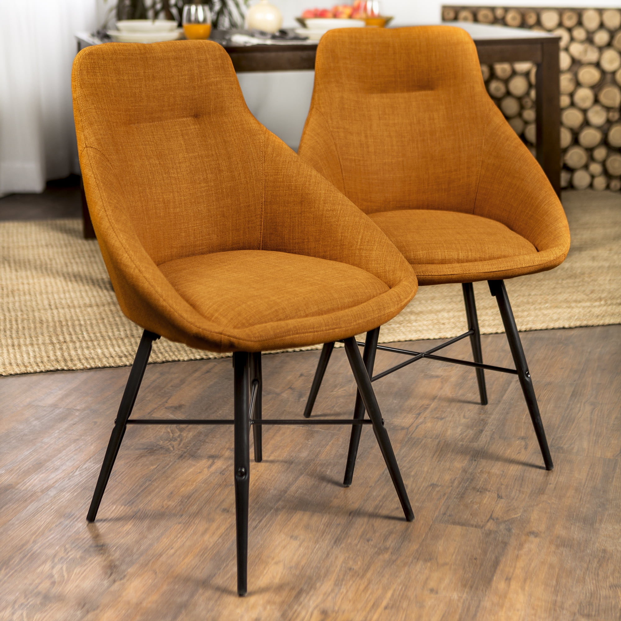 Oscar Set of 2 Orange Linen Curved Dining Chairs by Bellamy Studios
