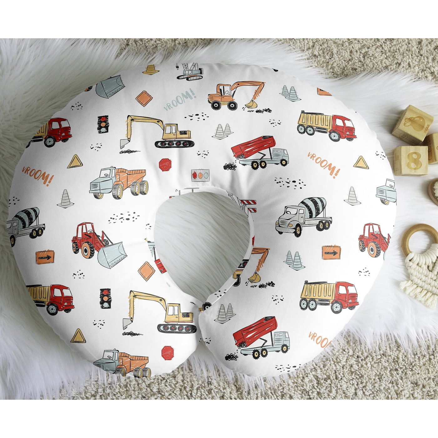 Sweet Jojo Designs Construction Truck Red Blue and Grey Nursing Pillow Cover Case (Pillow Not Included) (Pillow NOT Included)