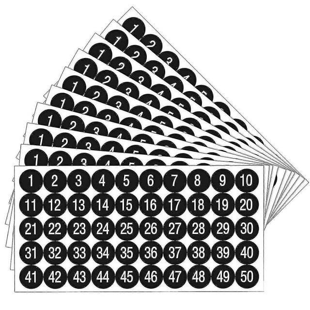 20 pegatinas con números del 1 al 50, pegatinas con números consecutivos de 1 pulgada, autoadhesivas para inventario.