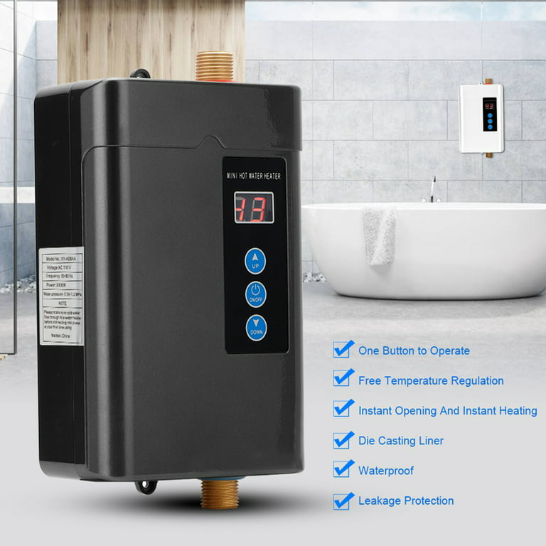Mini Electric Tankless Water Heater-110V 3000W Small Instant Hot Water  Heater with LCD Digital Display for Kitchen Sink Faucet (Black)
