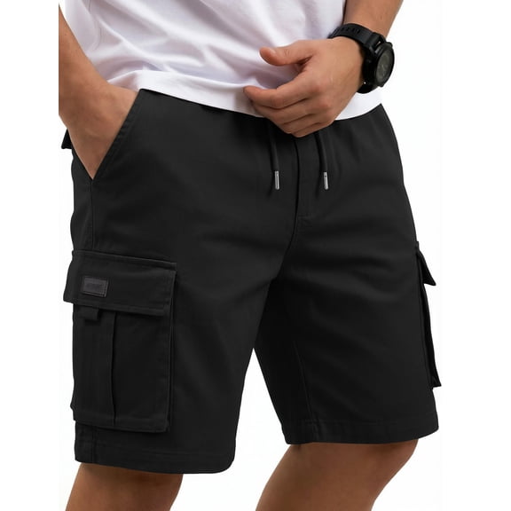 COOFANDY Men' Casual Cargo Shorts Stretch Elastic Waistband Drawstring Cotton Chino Shorts with Multi Pockets