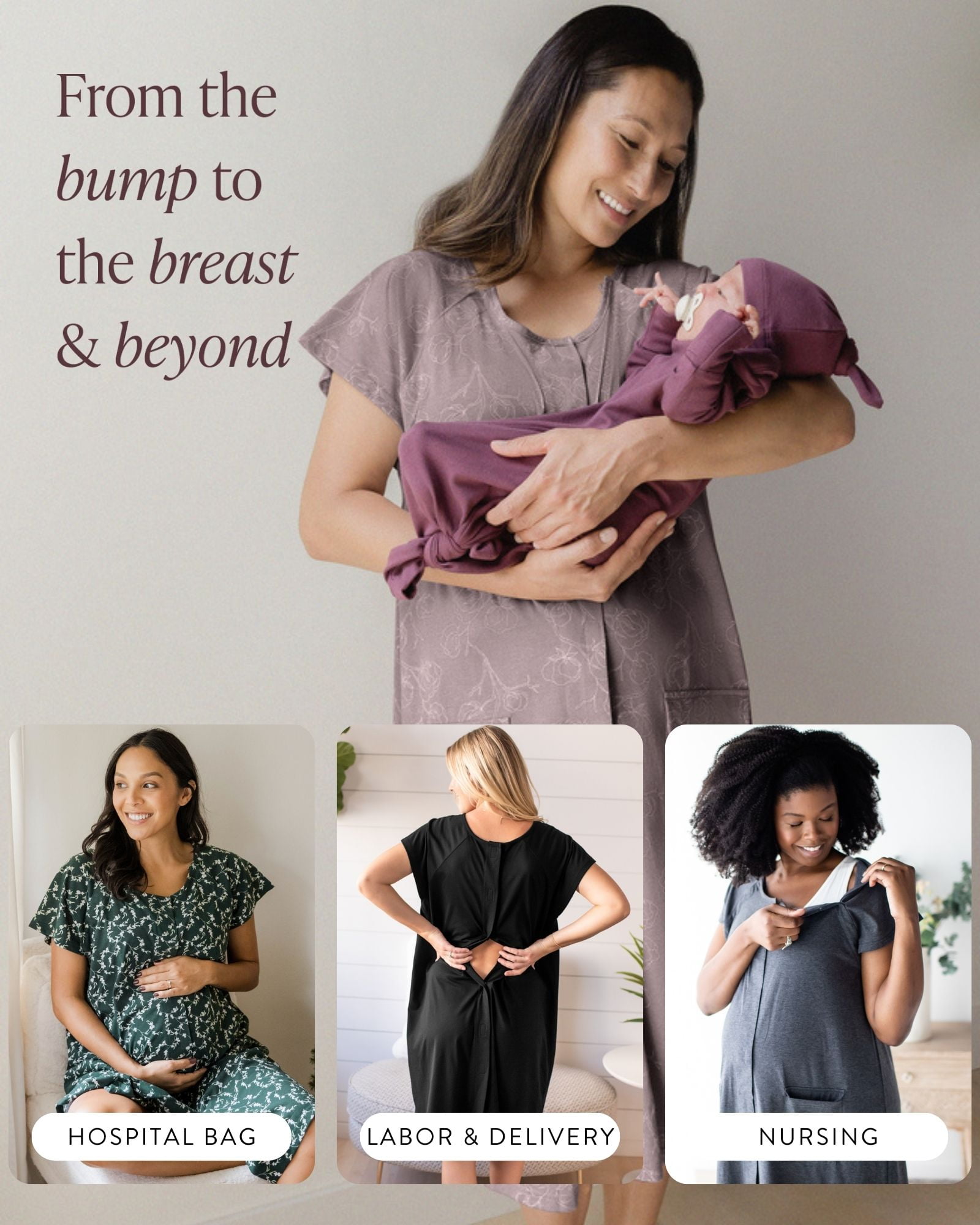 Kindred Bravely Labor and Delivery Gown, 3 in 1 Hospital Gowns for Women Labor Delivery (Lilac Bloom, S-M-L)