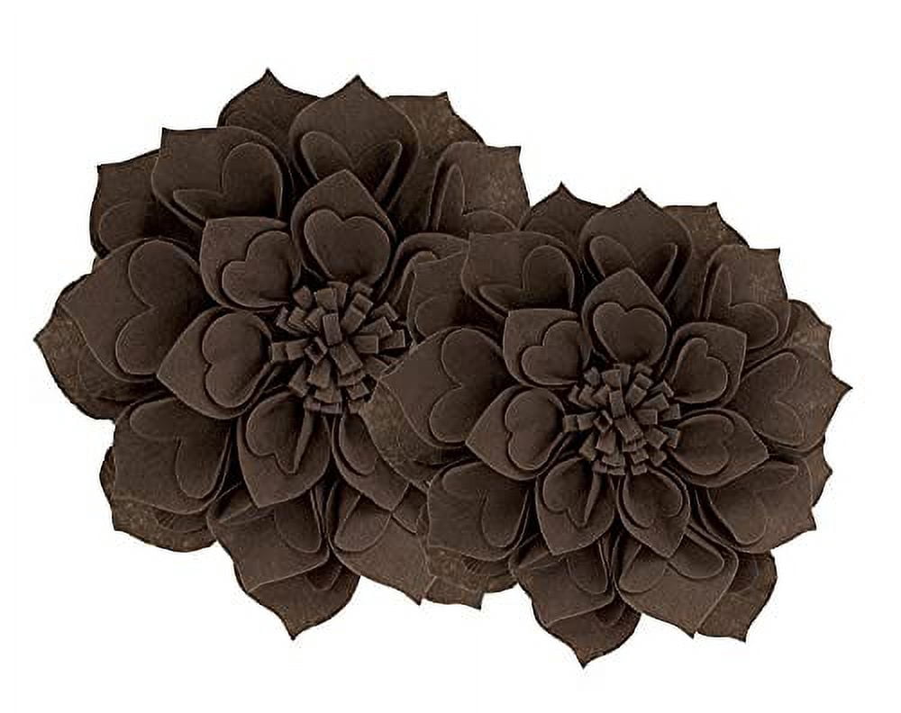 Fennco Styles Handmade 3D Heart-Shaped Petals Flower Decorative Throw Pillow Cover 13 Inch Round - Chocolate Floral Pillow Case for Couch, Home Décor, Bedroom Décor and Holiday, Housewarming Gift