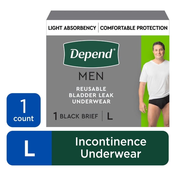 Depend Washable Adult Incontinence Underwear for Men, Reusable, Light Absorbency, Large, Black, 1 Count