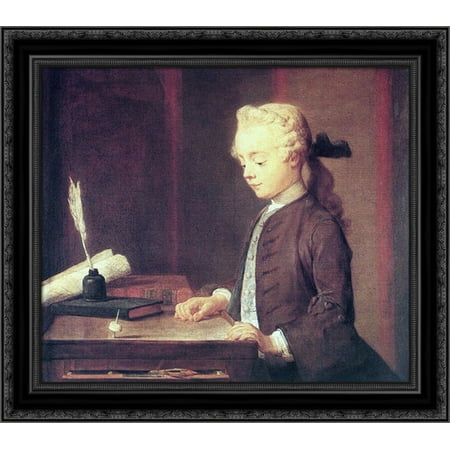 Boy with a Spinning Top (Auguste Gabriel Godefroy) 22x20 Black Ornate Wood Framed Canvas Art by Chardin, Jean Baptiste