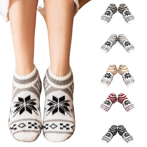 Helii Women's Non-Slip Slipper Socks Warm Fuzzy Lined House Socks with Silicone Grips - Cozy Winter Sleeping Socks for Ladies, Snowflake Pattern Thermal Indoor Socks Gift for Women