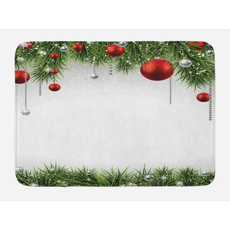 Classical Bath - Christmas Bath Mat, Classical Christmas Ornaments and Baubles Coniferous Pine Tree Twig Tinsel Print, Non-Slip Plush Mat Bathroom Kitchen Laundry Room Decor, 29.5 X 17.5 Inches, Green Red, Ambesonne