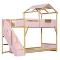 thumbnail image 4 of Twin over Twin House-Shaped Bunk Bed with Roof & Stairs, Kids Bed Frame with 3-Color LED Lights & Bedside Storage Shelf, 4 of 8