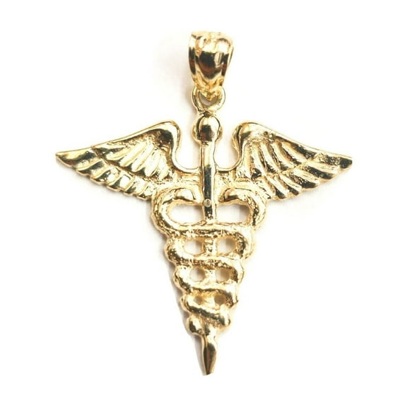 New 14k yellow Gold caduceus medical sign symbol Pendant charm fine jewelry 1.8g