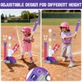 thumbnail image 5 of T Ball Set Toys for Kids Girls 3-5, Kids Baseball Toys Includes 6 Balls, for Age 3 to 6, Toddler Baseball Game Sports & Outdoors Toys, Auto Ball Launcher - Purple, 5 of 10
