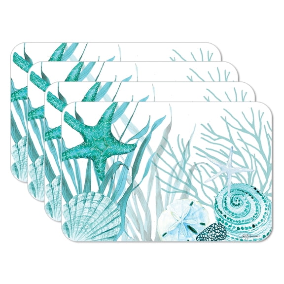 CounterArt Coral Life Reversible Easy Care Plastic Placemat 4-Pack