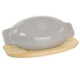 thumbnail image 2 of Martha Stewart 2 Piece Enameled Cast Iron Oval Casserole Birch Wood Trivet Set in Taupe, 2 of 6
