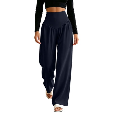 Women s Soft Comfortable Yoga Pants Elastic Waist Pockets Athletic Activewear Workout Gym Fitness Running Versatile Navy XXL(XXL)