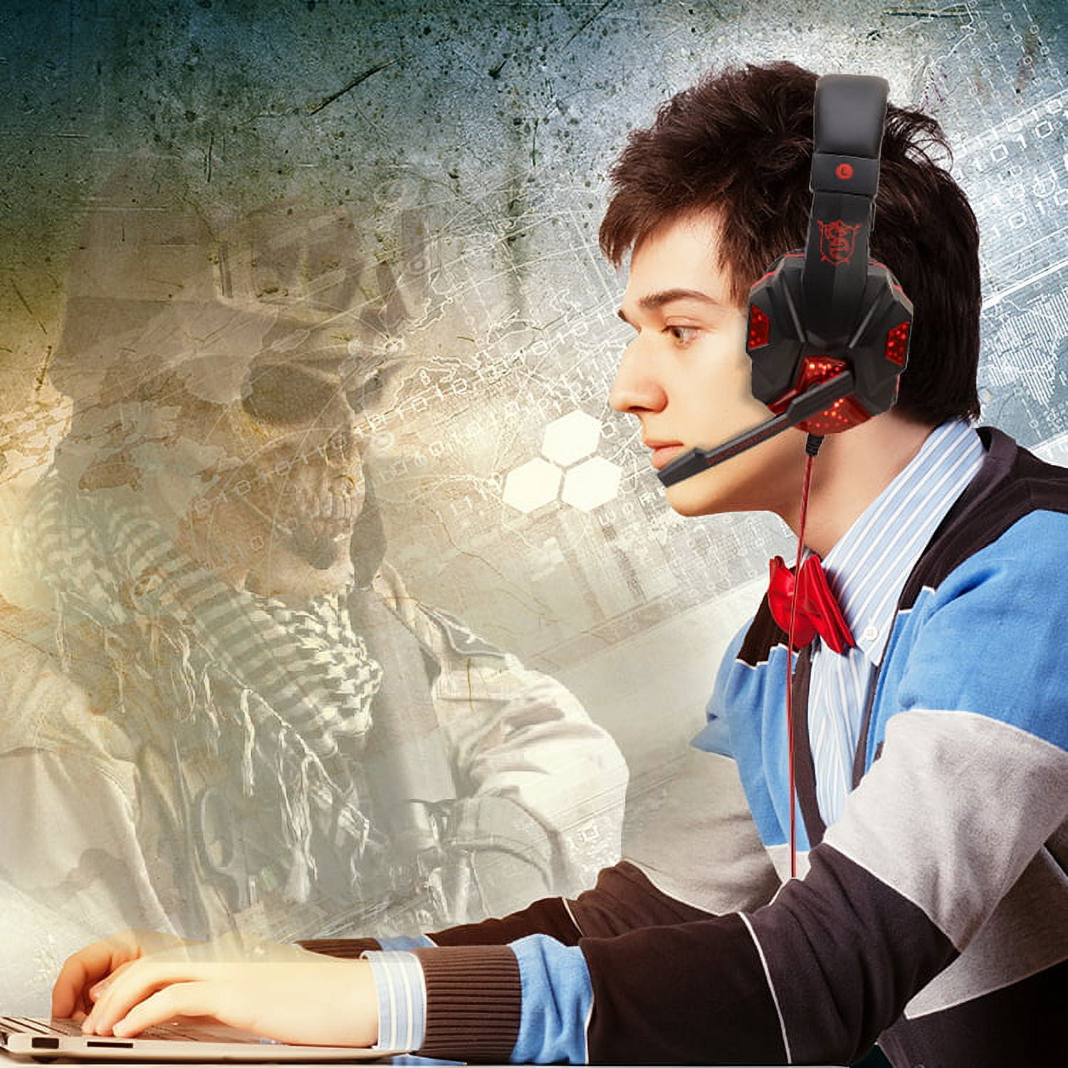 TekDeals 3.5mm Gaming Headset Mic Headphones Stereo Bass Surround For PS5 PS4 PC Xbox One, Red