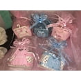 thumbnail image 4 of Charmed Mesh String Basket organza bag pouch baby shower favors; 2.5"; 12 pieces; Blue Basket with Blue Romper, 4 of 5