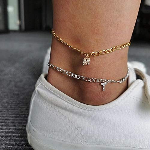 Stainless Steel Yellow Gold Plated 4mm Figaro Link Anklet Initial A Z Cubic Zirconia Letter Ankle Bracelet Giorgio Bergamo Gold Y Walmart