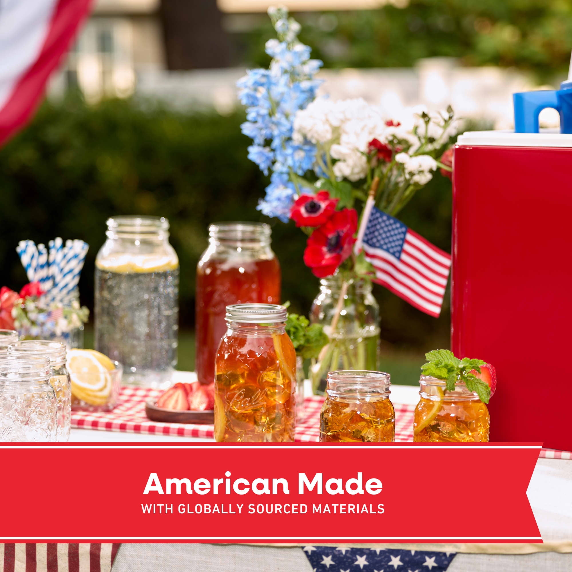 Limited Edition Ball Americana Quart Mason Jar, 32 oz. Regular Mouth Glass Jars, Quart Size Mason Canning Jars, 4 Pack