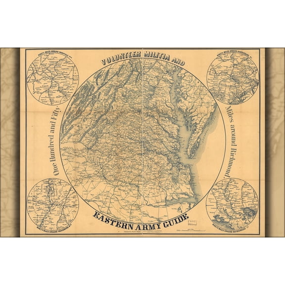 24"x36" Gallery Poster, civil war map area around Richmond virginia