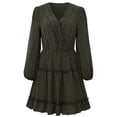 thumbnail image 1 of Minivestido de lunares con volantes y cuello en V de manga larga de primavera y verano, informal y suelto, verde, L, 1 of 8