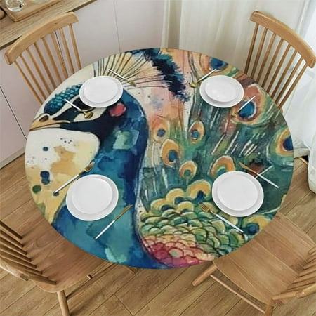 

Sheronv Peacock Feathers Round Table Cover Stain Resistant Washable Indoor Outdoor Tablecloth Dining Wedding Parties Polyester Table Cover Full Width Single-Sided Printing 31 -35