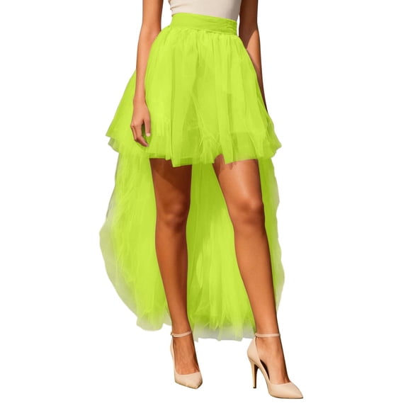 Bibifish Womens Tulle Skirts Colorful High-Low Skirts Irregular High Waist Skirts Stylish Slim Fit High Low Hem Sheer Tulle Party Skirts