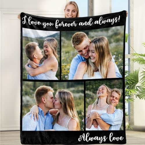 Custom Blanket with Picture, Personalized Throw Blankets, Customized Photo Blanket, Couple Gifts for Boyfriend Girlfriend, Personalized Gifts for Wife Husband, Birthday Valentines 50x60 inch