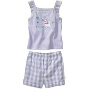 Disney - Newborn Girls' Marie Embroidered Shirt and Plaid Shorts, 2-Piece Set