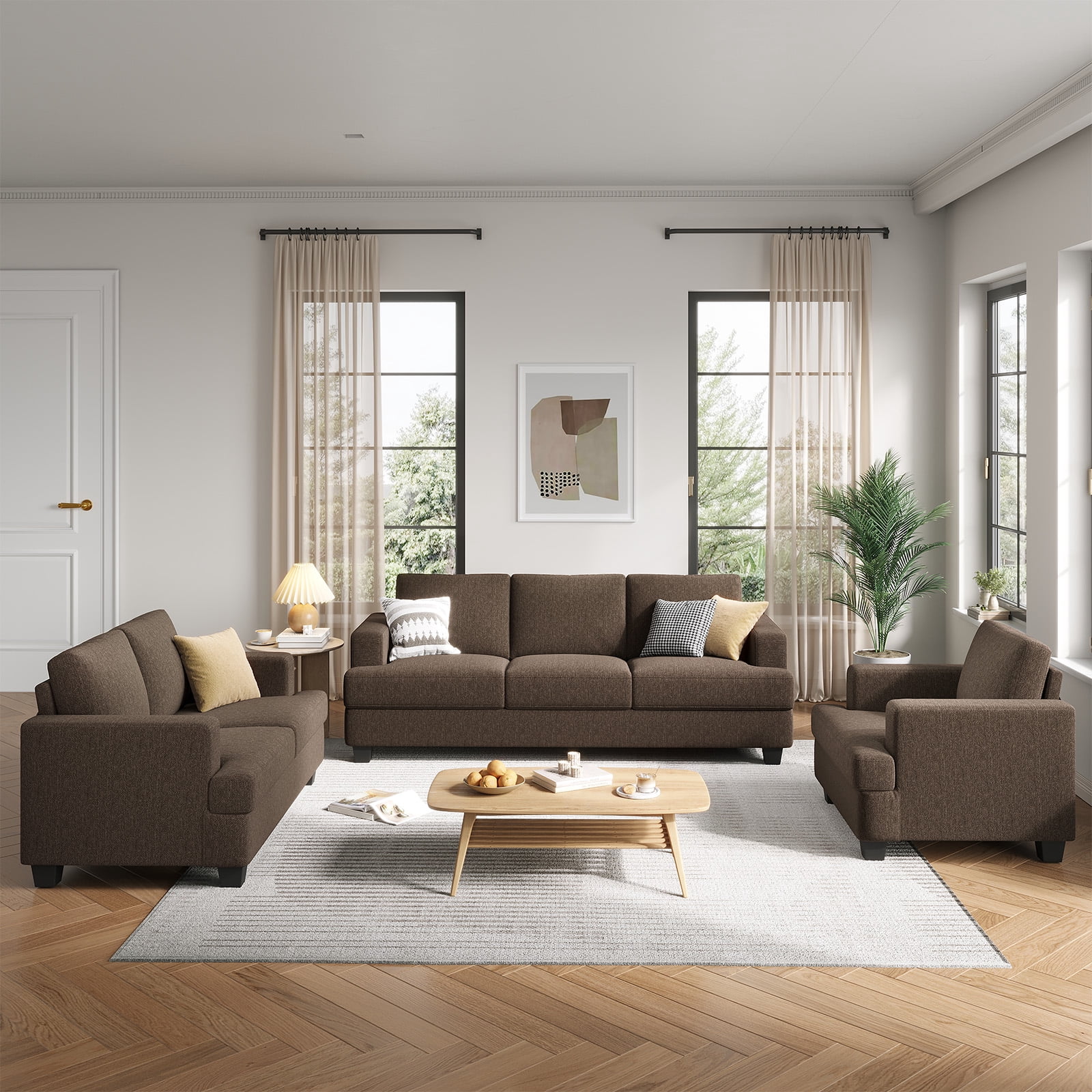 BLAZANT 84” Loveseat Sofa, High Resilience Loveseat Sofa, Linen Fabric 2 Seat Sofa Couch with Wooden Frame& Upholstered Cushion, Modern Deep Seat Sofa for Bedroom Office