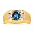 thumbnail image 1 of RYLOS Men's Rings Yellow Gold Plated Silver Rings Classic Designer  9X7MM Gemstone &  Diamond Ring Alexandrite June Birthstone Ring Size 8, 1 of 7