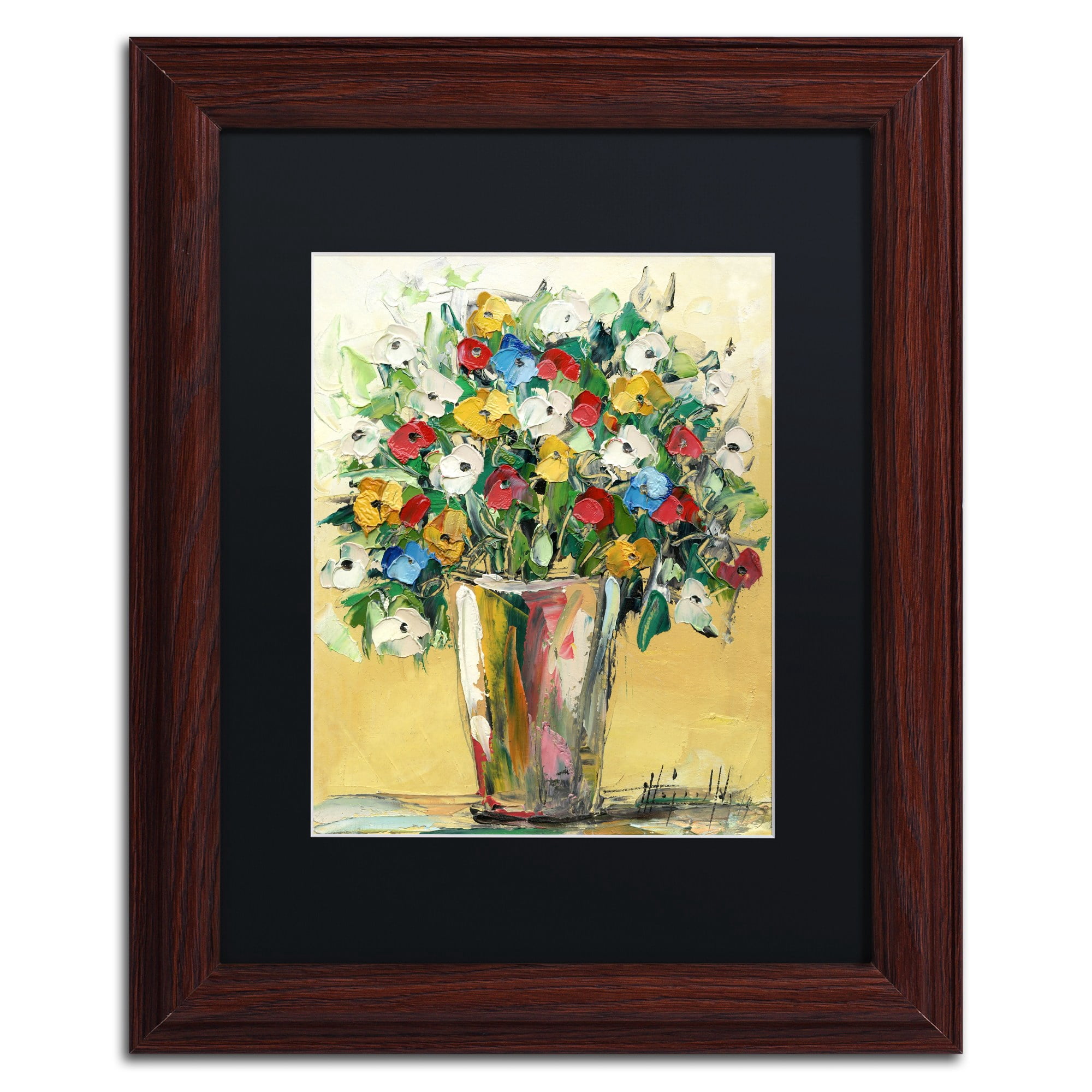 Trademark Fine Art "Spring Flowers in a Vase 9" Canvas Art by Hai Odelia, Black Matte, Wood Frame