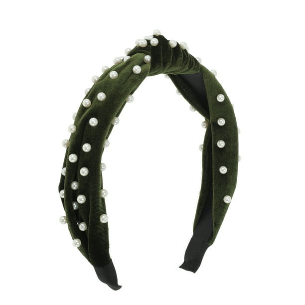 Accesorios para el cabello de terciopelo con perlas en nudo, 1 pieza, para mujeres, color verde