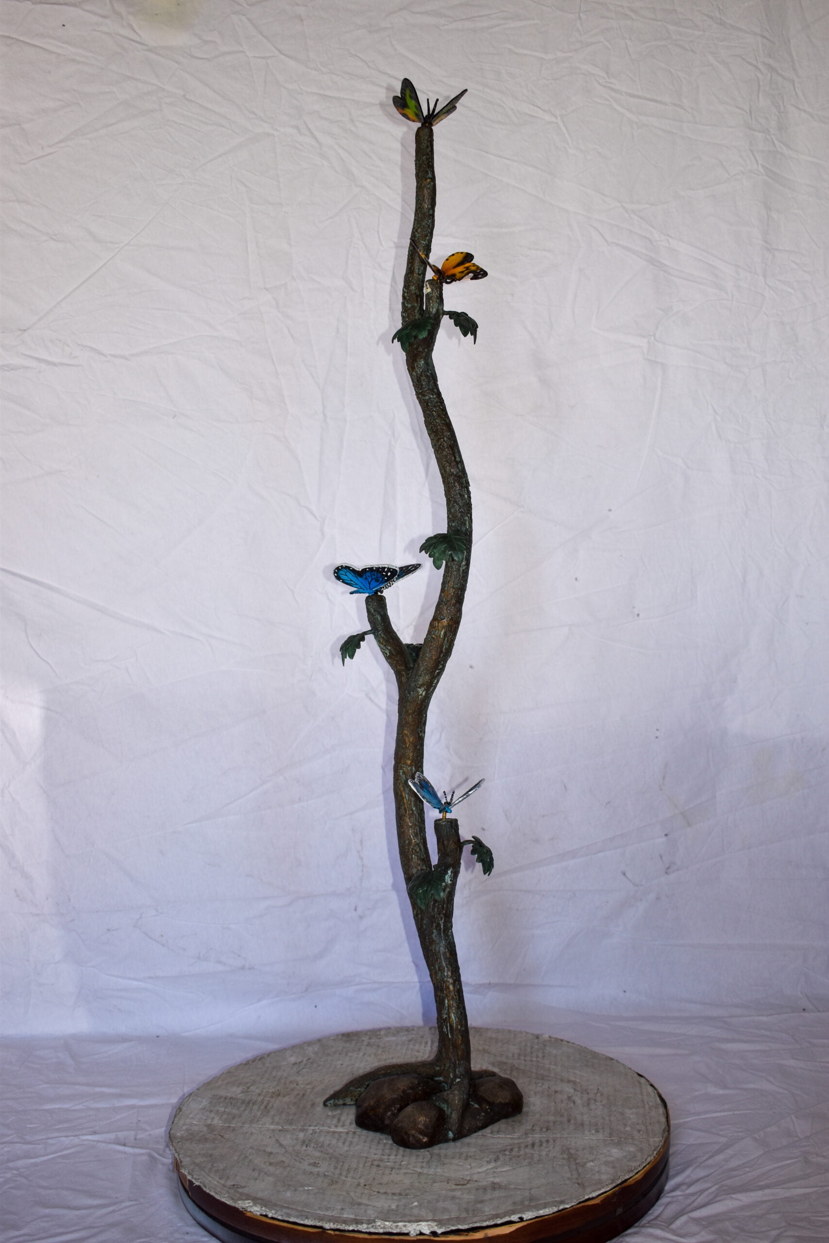 Nifao Four Butterflies on A Tree Branch Bronze Statue – Outdoor Garden Decor Sculpture, 7"L x 9"W x 50"H