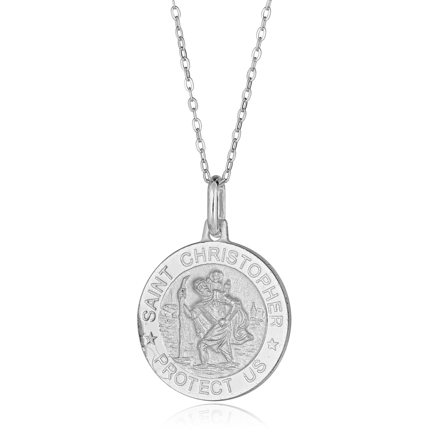 US Jewels And Gems Womens 0.925 Sterling Silver St Christopher Round Antique 0.875 Pendant Necklace 18 to 24 Length 
