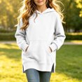 thumbnail image 6 of Jalioing Girls Long Hoodies Oversized Long Sleeve Side Slit Pullover Tops Fashion Solid Hooded Sweatshirt with Pocket, 6 of 7