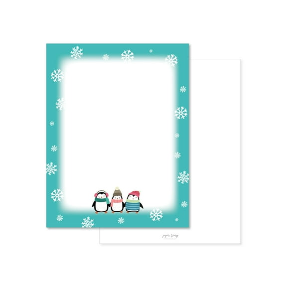 Paper Frenzy North Pole Penguin Trio Friends Holiday Christmas Letterhead Paper Pack of 75