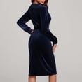thumbnail image 5 of Zedker Women's Long Sleeve Velvet Mini Dress Fall Bodycon Mock Neck Elegant Short Cocktail Holiday Party Dresses Plus Size Blue M, 5 of 8