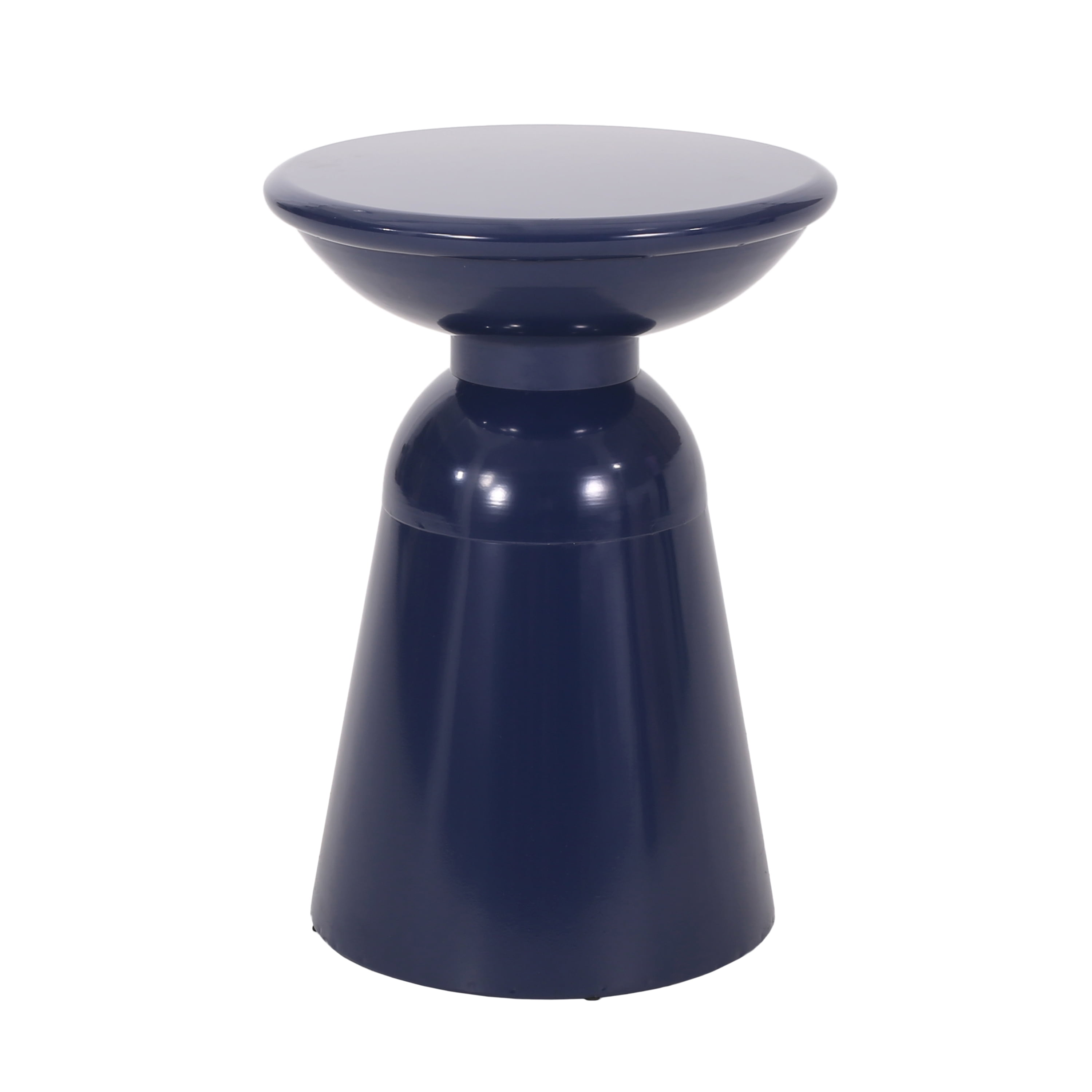 Outdoor Large Pedestal Side Table, Metal Frame Accent Table for Patio Garden, Navy Blue