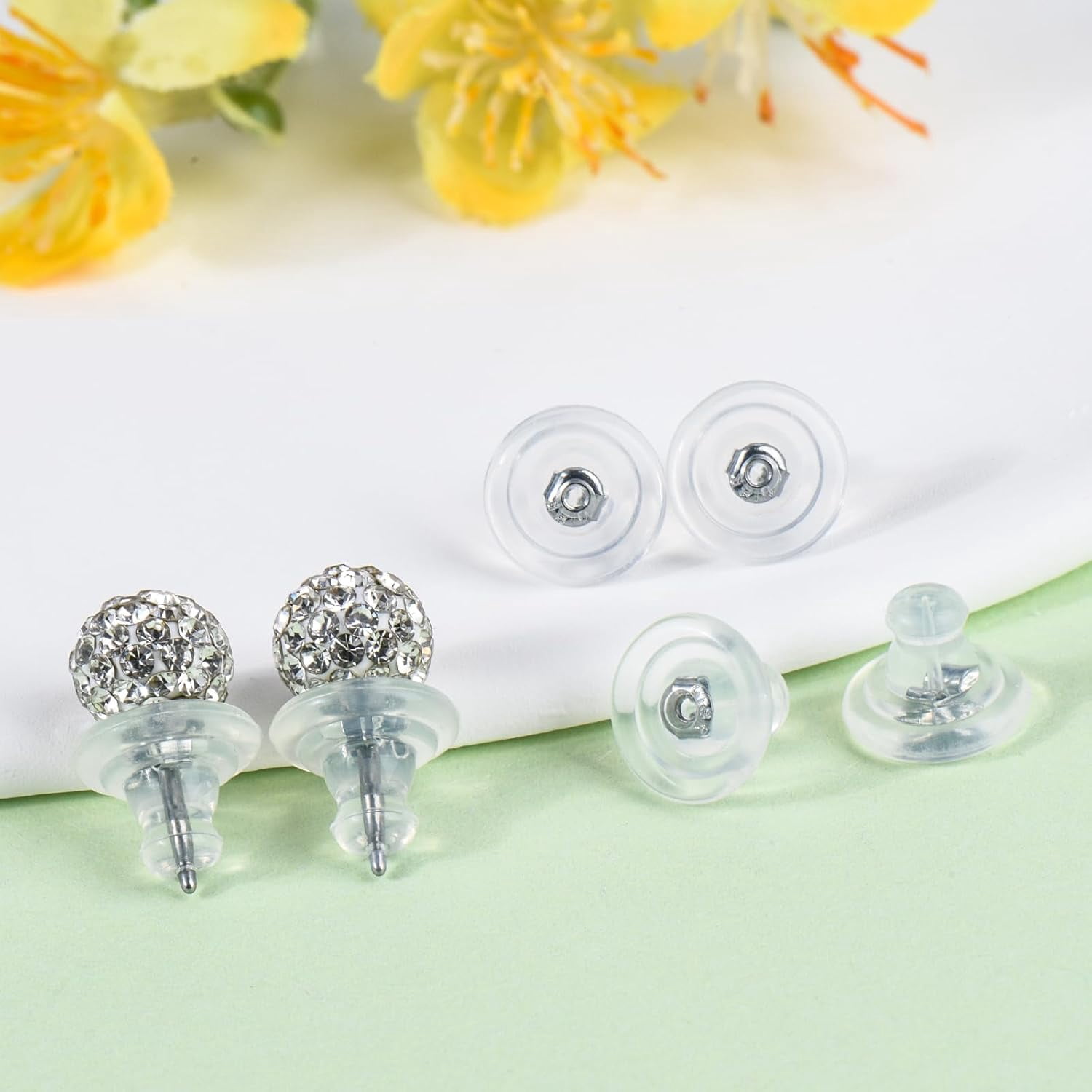Earring Backs,18K Gold Silicone Earring Backs for Studs/Droopy Ears,Locking Secure Earring Backs for Heavy Earring,No-Irritate Hypoallergenice Soft Clear Earring Backs for Adults