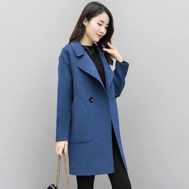 Puntoco Mujer Trabajo Vintage Invierno Oficina Manga Larga Botón Chaqueta De Lana Abrigo Puntoco Puntoco-1