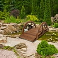 thumbnail image 2 of GVN 3.3ft Wooden Garden Bridge Arc Footbridge with Half-Wheel Style Railings & Solid Fir Construction, Stained Wood, 2 of 10