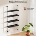 thumbnail image 4 of Springg 4-Tier Wall-Mounted Bookshelf, Industrial Modern Floating Storage Display Shelves with Metal Frame, Wall-Mounted Ladder Wooden Bookcase for Living Room, Kitchen, Bar, Office (1, Black), 4 of 9