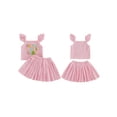 thumbnail image 2 of BemeyourBBs Toddler Baby Girl Birthday Outfit 1 2 3 4 5 Years Old Birthday Clothes Letter Embroidery Ruffled Fly Sleeve Striped Tank Tops Pleated Pleated Skirts Set 2Pcs Toddler Girl Summer Clothes, 2 of 6