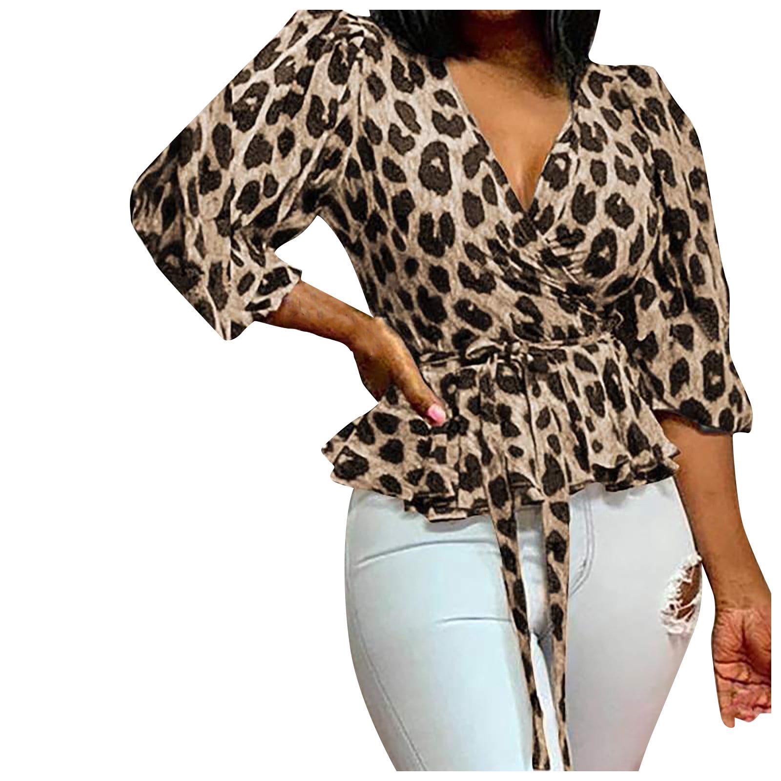 TZNBGO Womens Long Sleeve Tops Going Out Tops For Women Large Size  Personality V-neck Long Sleeve Loose Leopard Print Tops Cloth Peplum Tops  For Women Going Out Tops Athletic Crop Tops Fo331 -