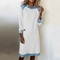 thumbnail image 2 of Ruimatai Women's Casual Denim Patchwork Dress Long Sleeve Pullover with Lapel Cuff Hem Comfortable Stylish Solid Color Tunic Top, 2 of 8