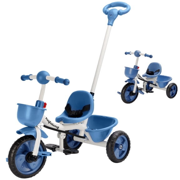 Tricycle for Toddlers 1-3 Year Olds, Push Trike Toys with Pushrod, Toddler Balance Bike with Basket for 12 monthis Boys & Girls, Birthday Gifts for Kids