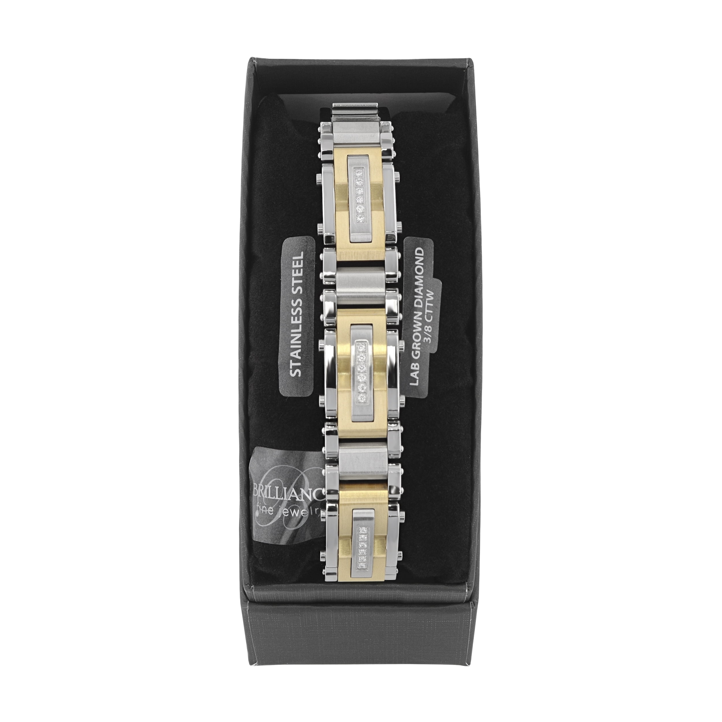 Mens 1/2 ctw Lab-Grown Diamond Two-Tone Stainless Steel Link Bracelet