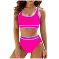 thumbnail image 1 of Durtebeua High Waisted Bikini Bottom Women's High Waisted Swimsuit Two Piece Ribbed Hot Pink,S, 1 of 7